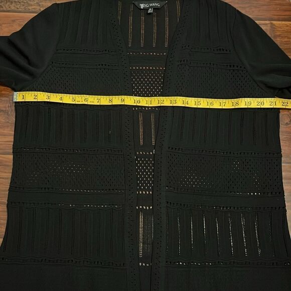 Ming Wang Black Semi Sheer Mesh Open Cardigan Duster Capsule Wardrobe Modern - Picture 5 of 8